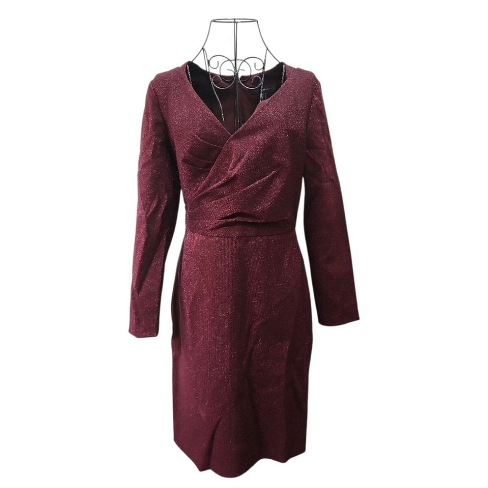 Aidan Mattox Cocktail Dress Women Sz 4 Burgundy Metallic Shimmer Party Designer